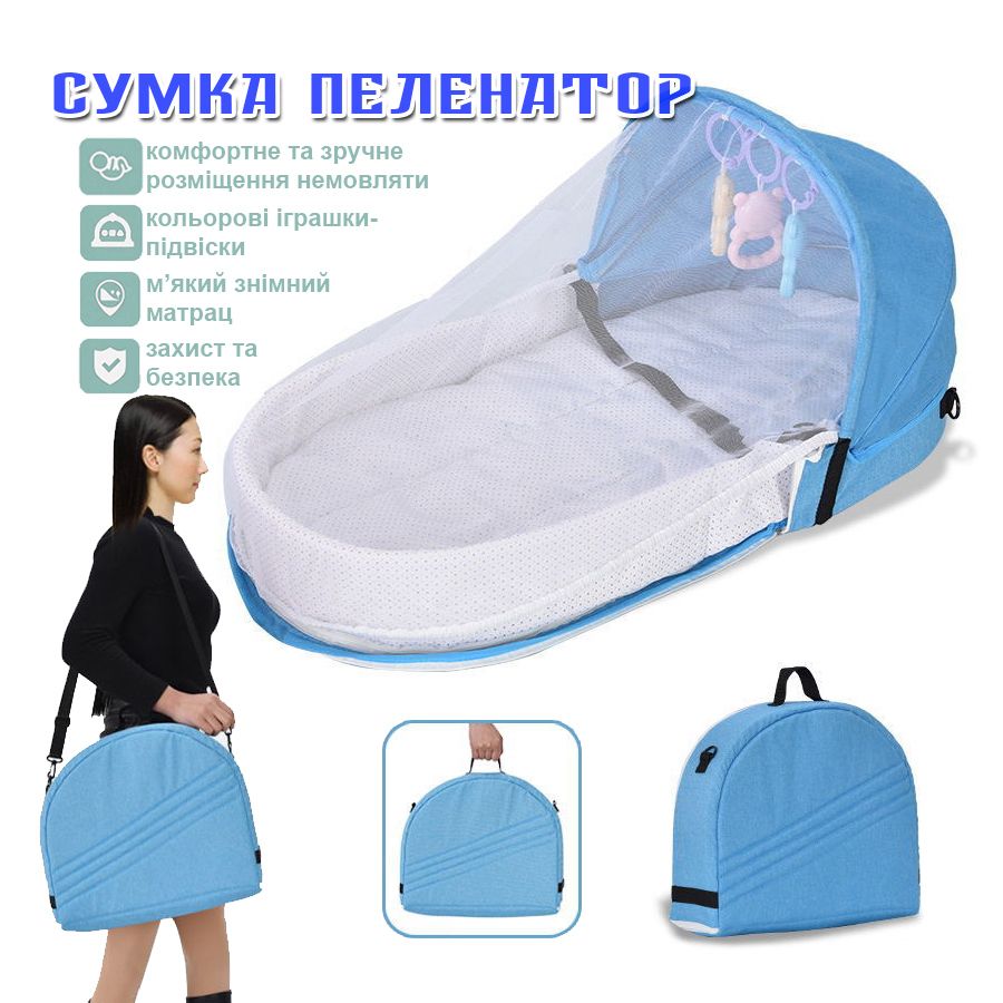 Сумка пеленатор ліжечко з москітною сіткою блакитний 4018483 - фото фото фото 0