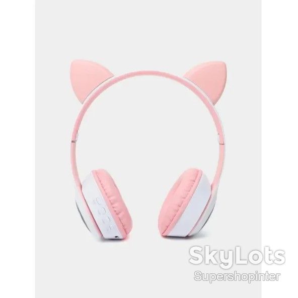Беспроводные наушники с кошачьими ушками Cat MZ-023 Гарнитура RGB подсветкой FM microSD Розовые - фото фото фото 4