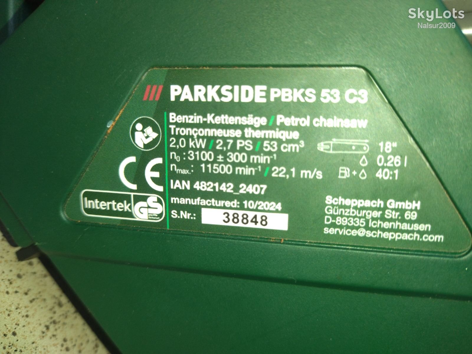 БЕНЗОПИЛА ЦЕПНАЯ PARKSIDE PBKS 53 C3 из Германии. - фото фото фото 8