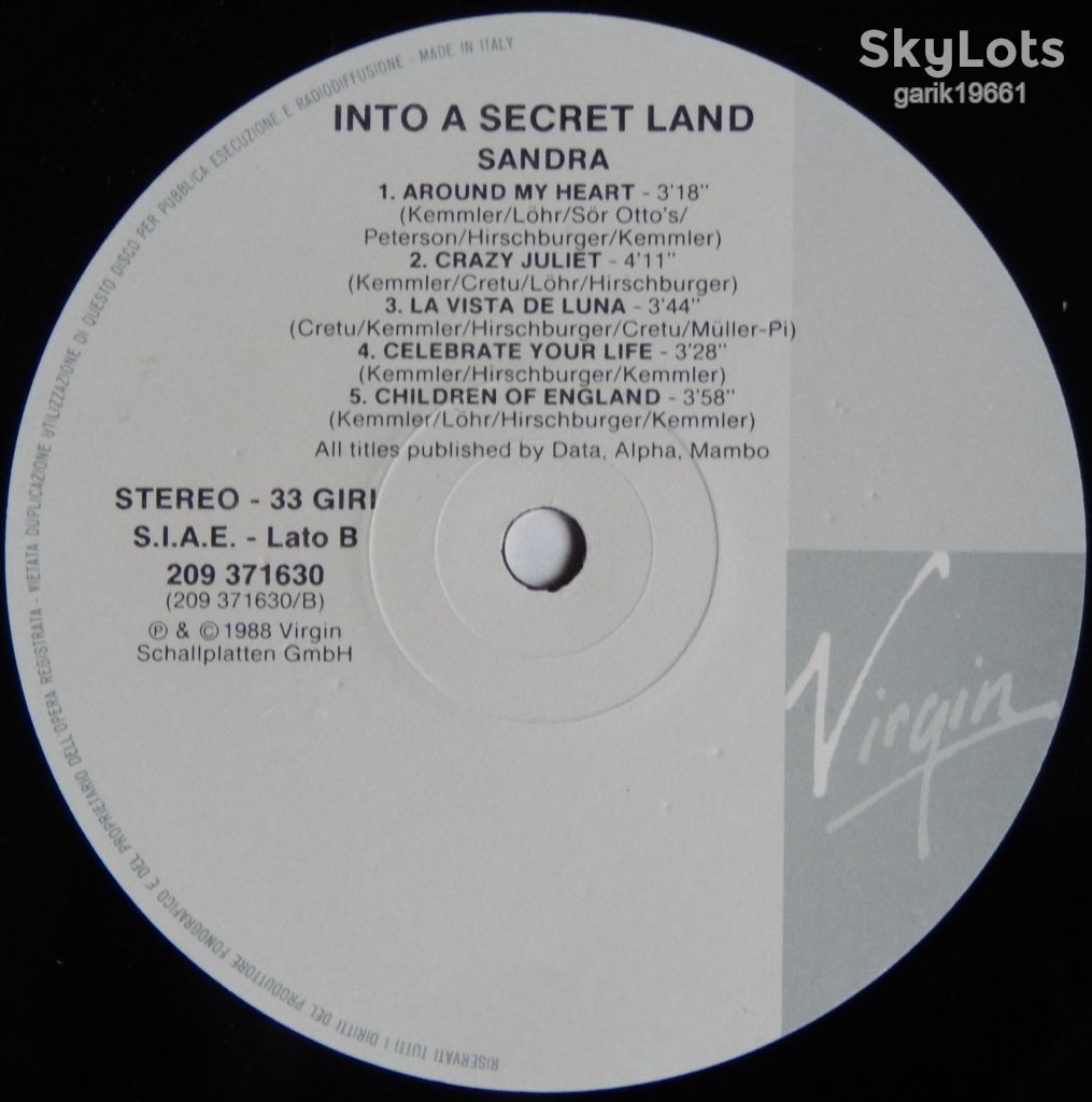 Sandra – Into A Secret Land  (Virgin – 209 371630, Italy) VG+/VG+ - фото фото фото 3