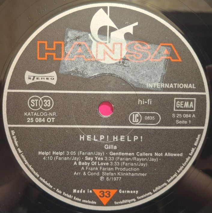 Gilla - Help! Help! - 1977.  (LP). 12. Vinyl. Пластинка. Germany. - фото фото фото 2