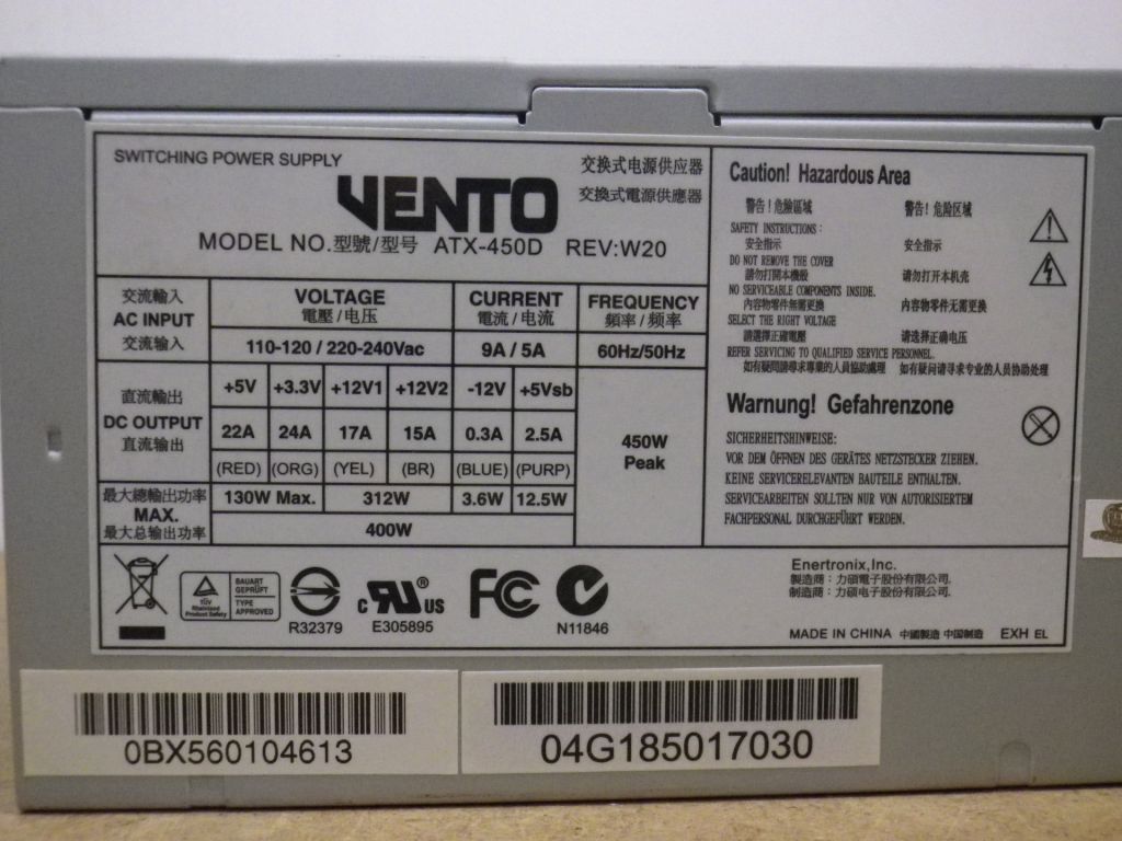 Б/У Блок живлення Vento model: ATX-450D/450W/120FAN/ATX:24/CPU:4/sata:2/molex:3/ PCI:6pin код Б171 - фото фото фото 3