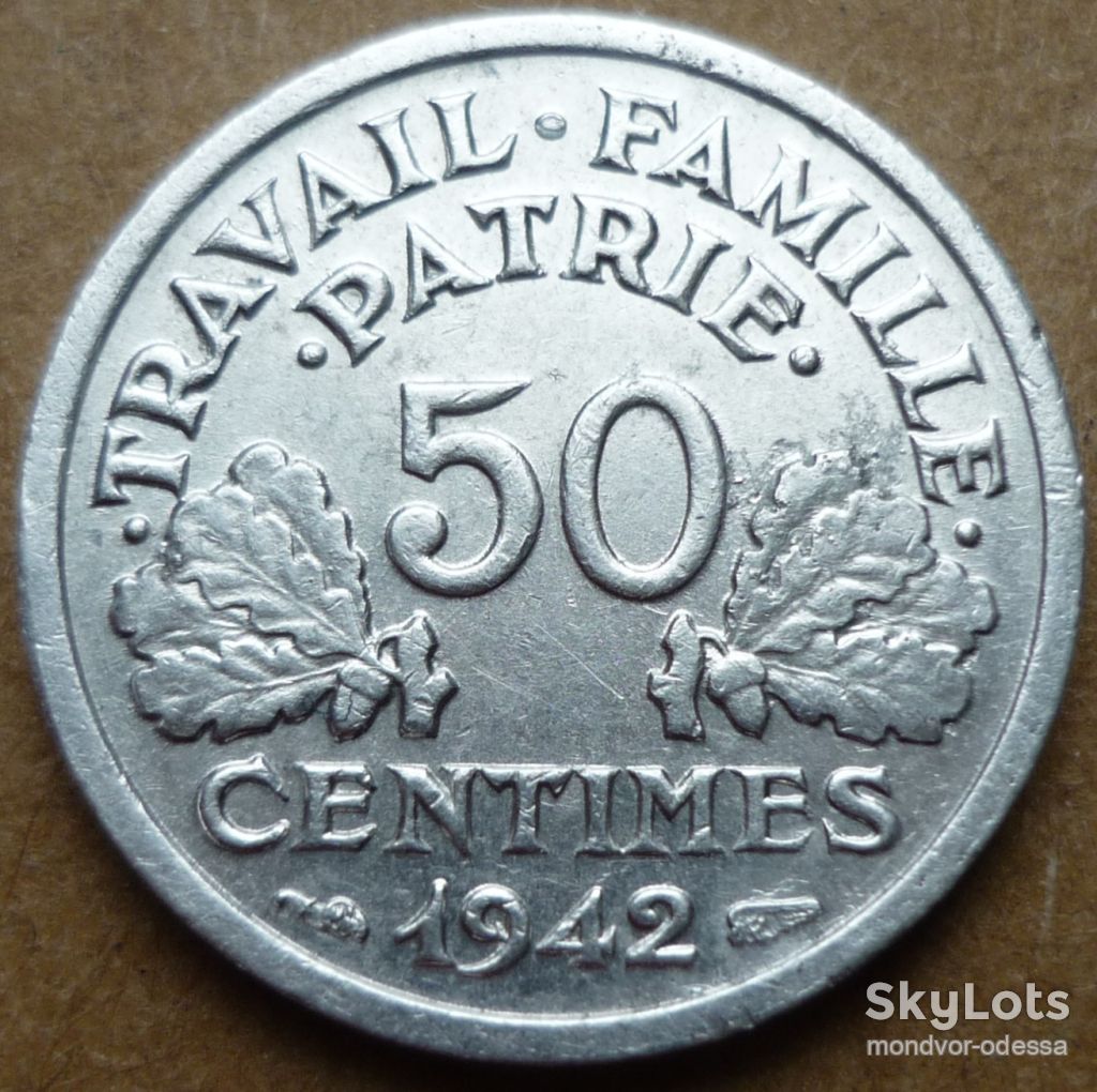 Франция 50 сантимов 1942 дло/ф0,7 - фото фото фото 0