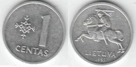 Литва 1 цент  1991 г. - фото фото фото 0