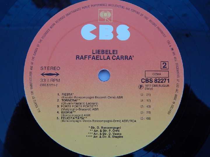 Raffaella Carrà ‎– Liebelei    (CBS ‎– CBS 82271, Germany) EX+/EX+ - фото фото фото 3