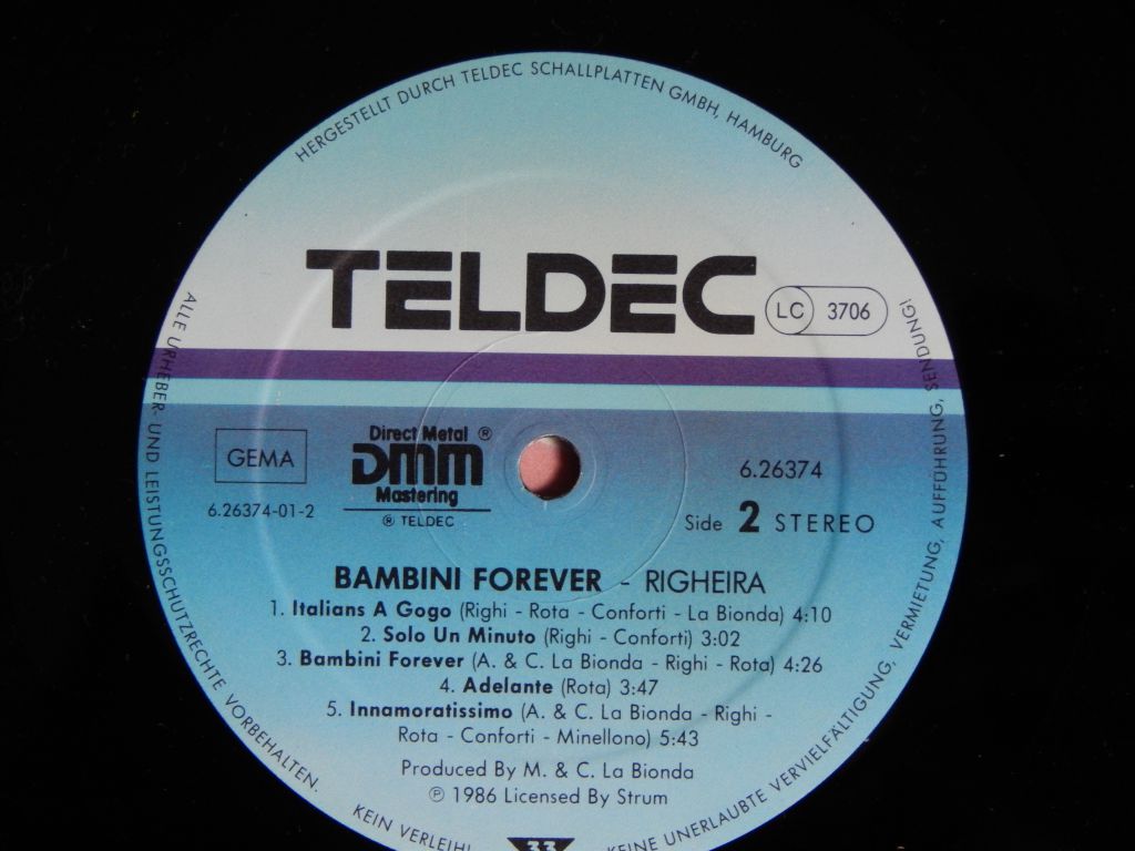 Righeira ‎– Bambini Forever  (TELDEC ‎– 6.26374, Germany) EX+/NM- - фото фото фото 4