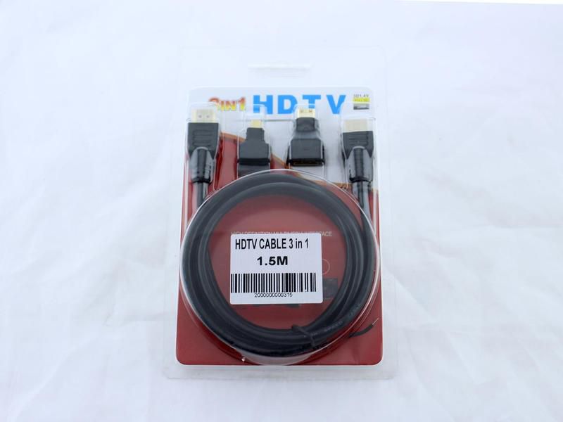 Кабель HDMI 3IN1 1,5m , micro HDMI , mini HDMI , HDMI-HDMI - фото фото фото 1