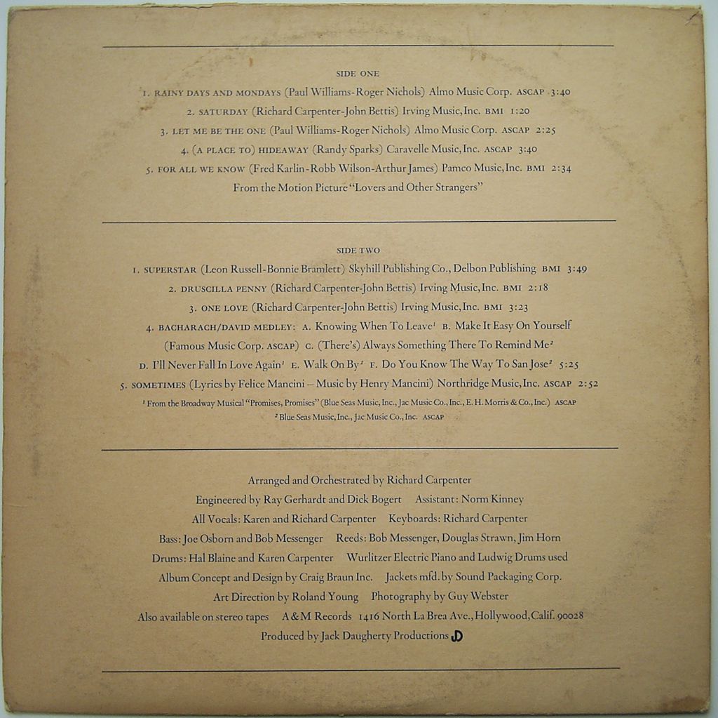 CARPENTERS   (1971) LP VG++/VG - фото фото фото 1