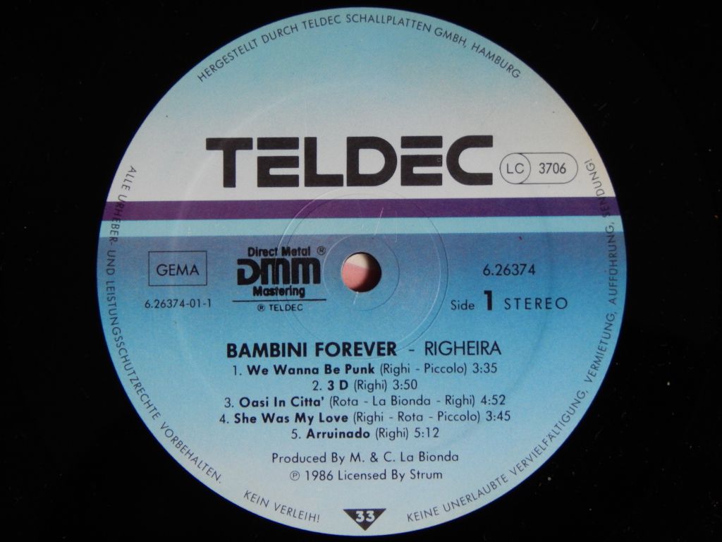 Righeira ‎– Bambini Forever  (TELDEC ‎– 6.26374, Germany) EX+/NM- - фото фото фото 3