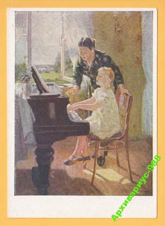ЖИВОПИСЬ 1958 Дети Музыка Рояль Худ. А. БАРХАТКОВ - фото фото фото 0