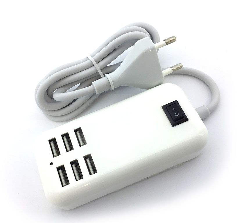 Сетевое зарядное устройство USB 5V 3A 6USB White - фото фото фото 1