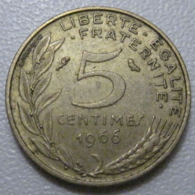 Франція Франция ^/--/^ Франція 5 сантимів 1966 року 41935 ^_^^^ Франция 5 сантимов 1966 года 41935 - фото фото фото