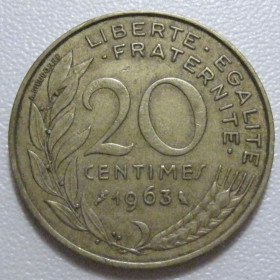 Франція Франция ^/--/^ Франція 20 сантимів 1963 року 43574 ^_^^^ Франция 20 сантимов 1963 года 43574 - фото фото фото