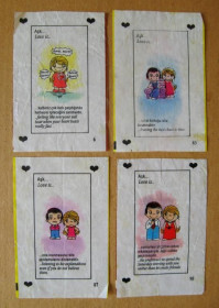 Вкладиші від жуйок Вкладыши от жвачек ^/--/^ ВКЛАДИШІ від ЖУЙОК = Love is.. - Любовь це.. = 2 серія - 1992 р.   = № 6, 83, 87, 95  = 4 шт. ^_^^^ ВКЛАДИШИ ОТ ЖУЙОК = Love is.. - Любовь это.. = 2 серия - 1992 г. = No 6, 83, 87, 95 = 4 шт. - фото фото фото
