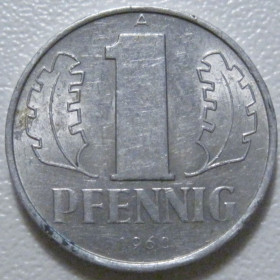 НДР, ФРН ГДР, ФРГ ^/--/^ Німеччина - НДР 1 пфеніг 1960 року 43286 ^_^^^ Германия - ГДР 1 пфениг 1960 года 43286 - фото фото фото