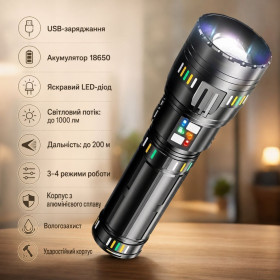 Ліхтарі, ліхтарики Фонари, фонарики ^/--/^ Ліхтарик ручний BL CB W /--/ 518 / Акумуляторний LED ліхтар на USB / Тактичний ліхтар ^_^^^ Фонарик ручной BL CB W /--/ 518 / Аккумуляторный LED фонарь на USB / Тактический фонарь - фото фото фото