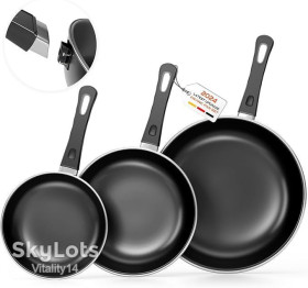 Сковорідки Сковородки ^/--/^ Набір сковорідок Skillet, 20 см + 25 см + 30 см, набір із 3 предметів, сковорідка для омлету, термостійка, без PFAS, підходить для всіх типів плит, включаючи індукційні  (чорний NA /--/ 1) ^_^^^ Набор сковородок Skillet, 20 см + 25 см + 30 см, набор из 3 предметов, сковородка для омлета, термостойка, без PFAS, подходит для всех типов плит, включая индукционные (черный NA /--/ 1) - фото фото фото