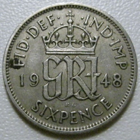 Георг VI (-) Георг VI (-) ^/--/^ Велика Британія 6 пенсів 1948 року 41593 ^_^^^ Великобритания 6 пенсов 1948 года 41593 - фото фото фото
