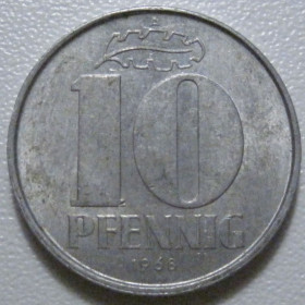НДР, ФРН ГДР, ФРГ ^/--/^ Німеччина - НДР 10 пфенігів 1968 року 43381 ^_^^^ Германия - ГДР 10 пфеннигов 1968 года 43381 - фото фото фото