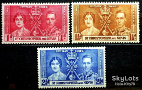 Острівні держави Островные государства ^/--/^ Сент-Кристофер и Невис 1937 коронация колонии Великобритания Mi 69-71 MNH ^_^^^ Сент-Крістофер і Невіс 1937 коронація колонії Велика Британія Mi 69-71 MNH - фото фото фото