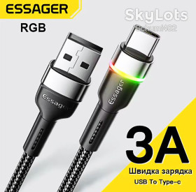 Кабелі Кабели ^/--/^ Кабель ESSager 60 /--/ Вт USB-A/Type-C 1 метр чорний ^_^^^ Кабель ESSager 60 /--/ Вт USB-A/Type-C 1 метр черный - фото фото фото