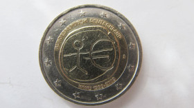 Сучасні c  року Современные c  года ^/--/^ 2 евро 2009 г.  Германия. 10 лет экономическому союзу. ^_^^^ 2 євро 2009 Німеччина. 10 років економічному союзу. - фото фото фото