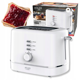 Тостери Тостеры ^/--/^ Тостер Adler AD 3224 white — 850 Вт, 2 скибки, 7 рівнів підсмажування, з піддоном для крихт ^_^^^ Тостер Adler AD 3224 white — 850 Вт, 2 скибки, 7 уровней поджаривания, с поддоном для крошков - фото фото фото