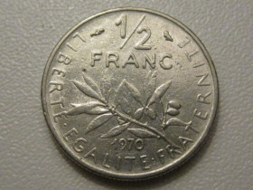 Франція Франция ^/--/^ Франция 1/2 франка 1970 года 38071 ^_^^^ Франція 1/2 франка 1970 38071 - фото фото фото