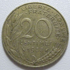 Франція Франция ^/--/^ Франція 20 сантимів 1988 року 43642 ^_^^^ Франция 20 сантимов 1988 года 43642 - фото фото фото