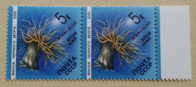 Фауна Фауна ^/--/^ СССР 1991 г - Фауна Черного моря. Морской анемон, негаш ^_^^^ СРСР 1991 — Фауна Чорного моря. Морський анемон, негаш - фото фото фото