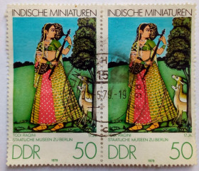 НДР, ФРН ГДР, ФРГ ^/--/^ ГДР 1979 Живопись Индии, 50 Pfg, сцепка, гашеная ^_^^^ НДР 1979 Живопис Індії, 50 Pfg, зчіпка, гашена - фото фото фото