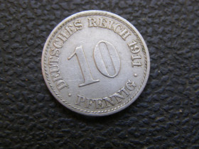 Німецька імперія (-) Германская империя (-) ^/--/^ 10 пфенингов 1911 г A ^_^^^ 10 пфенінгів 1911 A - фото фото фото