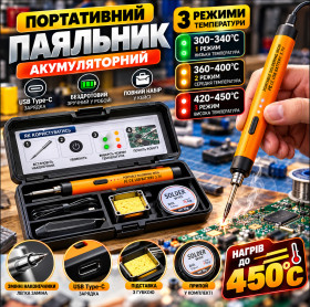 Паяльники, фени Паяльники, фены ^/--/^ Портативний Акумуляторний Паяльник USB Type-C 450°C Бездротовий з Регулюванням Температури 3 Режими Набір у Кейсі  (20221) ^_^^^ Портативный Аккумуляторный Паяльник USB Type-C 450°C Беспроводной с Регулированием Температуры 3 Режимы Набор в Кейсе (20221) - фото фото фото