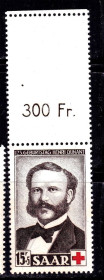 Інше Другое ^/--/^ СААР / SAAR  1953 г MNH - Анри Дюнан, основатель Красного Креста ^_^^^ СААР / SAAR 1953 MNH - Анрі Дюнан, засновник Червоного Хреста - фото фото фото