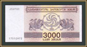 Грузія Грузия ^/--/^ Грузия 3000 купонов 1993 P-45 UNC ^_^^^ Грузія 3000 купонів 1993 P-45 UNC - фото фото фото