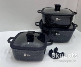 Каструлі, набори Кастрюли, наборы ^/--/^ Набор квадратных кастрюль HK-323 Черный с силиконовыми крышками и 5-ти слойным дном Higher Kitchen ^_^^^ Набір квадратних каструль HK-323 Чорний з силіконовими кришками і 5-ти шаровим дном Higher Kitchen - фото фото фото