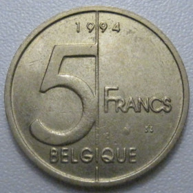 Бельгія Бельгия ^/--/^ Бельгія 5 франків 1994 року Belgique 42908 ^_^^^ Бельгия 5 франков 1994 года Belgique 42908 - фото фото фото