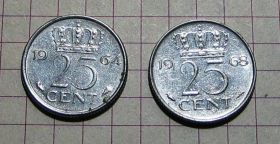 Нідерланди Нидерланды ^/--/^ Нидерланды. Подборка монет. 2 монеты по 25 центов ^_^^^ Нідерланди. Підбірка монет. 2 монети по 25 центів - фото фото фото
