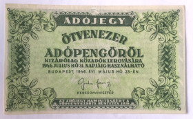 Угорщина Венгрия ^/--/^ Угорщина. Податкова квитанція  (adójegy) номіналом 50 000 подопенге 1946 р. ^_^^^ Венгрия. Налоговая квитанция (adójegy) номиналом 50 000 подопенге 1946 г. - фото фото фото