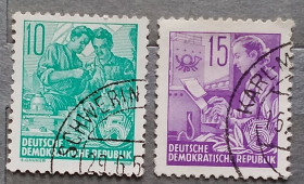 НДР, ФРН ГДР, ФРГ ^/--/^ ГДР 1953 г - Стандартный выпуск. Пятилетний план, гаш ^_^^^ НДР 1953 — стандартний випуск. П'ятирічний план, гаш - фото фото фото