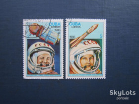 Освоєння космосу Освоение космоса ^/--/^ 2 марки Куба 1986 космос космонавти Гагарін Терешкова гаш ^_^^^ 2 марки Куба 1986 космос космонавты Гагарин Терешкова гаш - фото фото фото