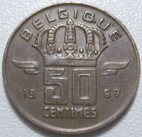 Бельгія Бельгия ^/--/^ Бельгія 50 сантимів 1967 року Belgique 42437 ^_^^^ Бельгия 50 сантимов 1967 года Belgique 42437 - фото фото фото