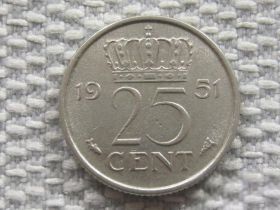 Нідерланди Нидерланды ^/--/^ Нидерланды 25 центов 1951 года #3992 ^_^^^ Нідерланди 25 центів 1951 року #3992 - фото фото фото