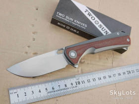 Ножі, мультітули Ножи, мультитулы ^/--/^ TwoSun TS /--/ 419-Titanium+Micarta-Brown, D /--/ 2 Satin, RIHE Design, Tactical, Flipper, KVT Ceramic ball bearing, EDC, Frame Lock - фото фото фото