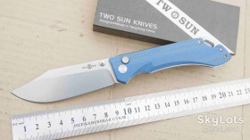 Ножі, мультітули Ножи, мультитулы ^/--/^ TwoSun TS /--/ 495-Micarta - BLUE, Sandvik 14 /--/ C /--/ 28 /--/ N Stonewashed, RIHE Design, Ceramic Ball Bearing, Outdoor, Tactical, EDC, Button Lock - фото фото фото