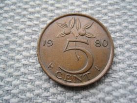 Нідерланди Нидерланды ^/--/^ Нидерланды 5 центов 1980 года #384 ^_^^^ Нідерланди 5 центів 1980 року #384 - фото фото фото
