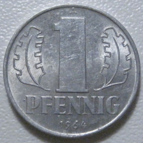 НДР, ФРН ГДР, ФРГ ^/--/^ Німеччина - НДР 1 пфеніг 1964 року 43291 ^_^^^ Германия - ГДР 1 пфениг 1964 года 43291 - фото фото фото