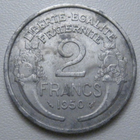 Франція Франция ^/--/^ Франція 2 франка 1950 року 42121 ^_^^^ Франция 2 франка 1950 года 42121 - фото фото фото