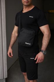 Шорти Шорты ^/--/^ Комплект мужской Reebok: футболка черная + шорты черные + борсетка черная ^_^^^ Футболка чорна + шорти чорні + борсетка чорна - фото фото фото