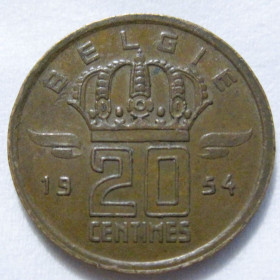 Бельгія Бельгия ^/--/^ Бельгія 20 сантимів 1954 року BELGIE #6 /--/ П /--/ 1548 ^_^^^ Бельгия 20 сантимов 1954 года BELGIE #6 /--/ П /--/ 1548 - фото фото фото